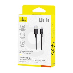 Baseus Cable USB-C to USB-A Silky Series - 2.0m - 100W - Black — Buy in Cyprus with Fast Delivery