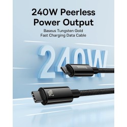 Baseus Cable USB-C to USB-C Tungsten Gold 240W 2.0m Blk - USB-C to USB-C, Tungsten Gold, 240W, 2.0m, Blk