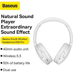 Baseus Wireless Headphones Encok - D02 Pro v2 - Over Ear White — Buy in Cyprus with Fast Delivery