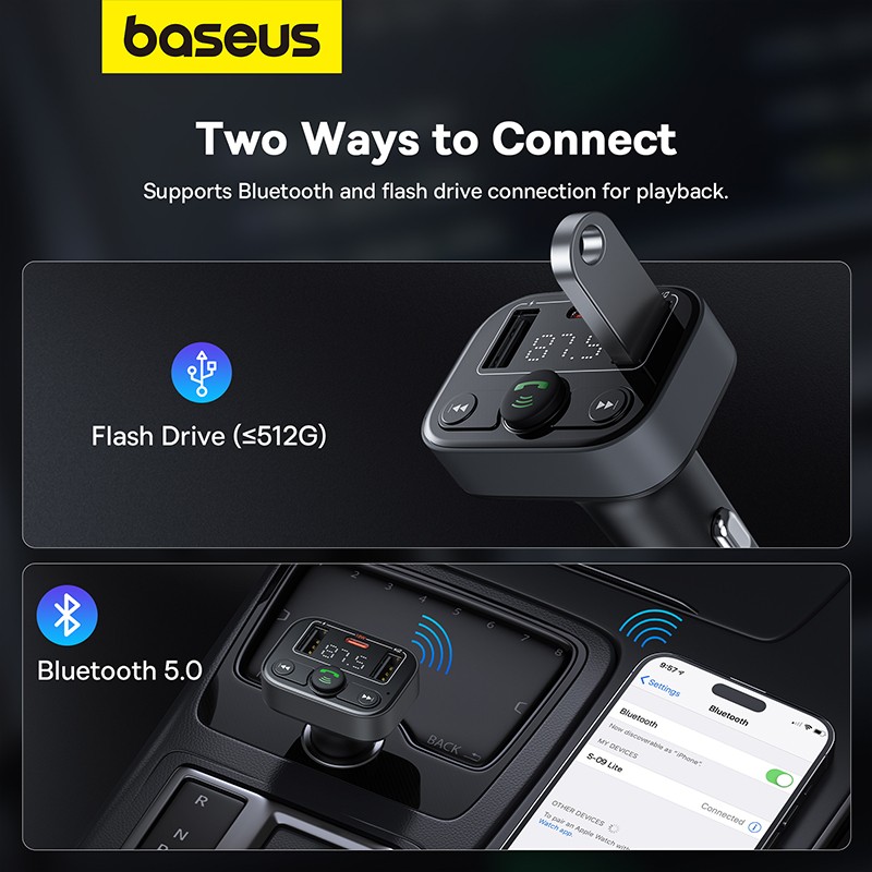 Baseus Car FM Transmitter-Charger USB BT SD 18W - S09 Lite - Car FM Transmitter-Charger USB BT SD 18W