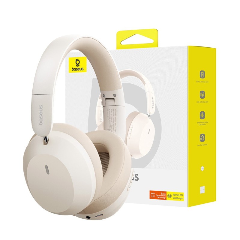 Baseus Headphones Over Ear Bass 35 Max White - Over Ear, White — Buy in Cyprus with Fast Delivery