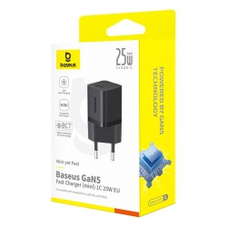 Baseus Charger Wall 25W USB-C - GAN5 Mini - EU Black — Buy in Cyprus with Fast Delivery