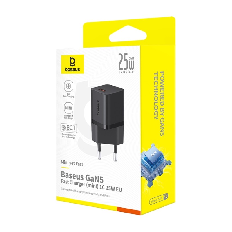 Baseus Charger Wall 25W USB-C - GAN5 Mini - EU Black — Buy in Cyprus with Fast Delivery