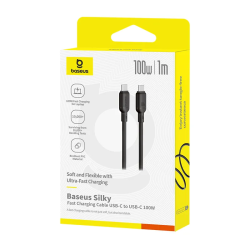 Baseus Cable USB-C to USB-C Silky Series - USB-C to USB-C, 1.0m, 100W, Black — Buy in Cyprus with Fast Delivery