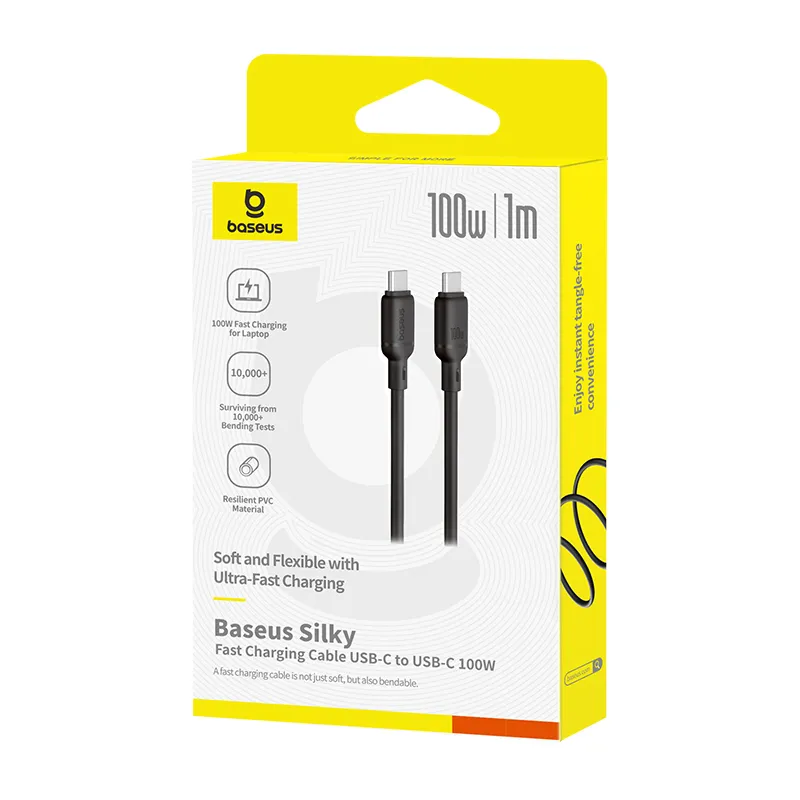 Baseus Cable USB-C to USB-C Silky Series - USB-C to USB-C, 1.0m, 100W, Black — Buy in Cyprus with Fast Delivery