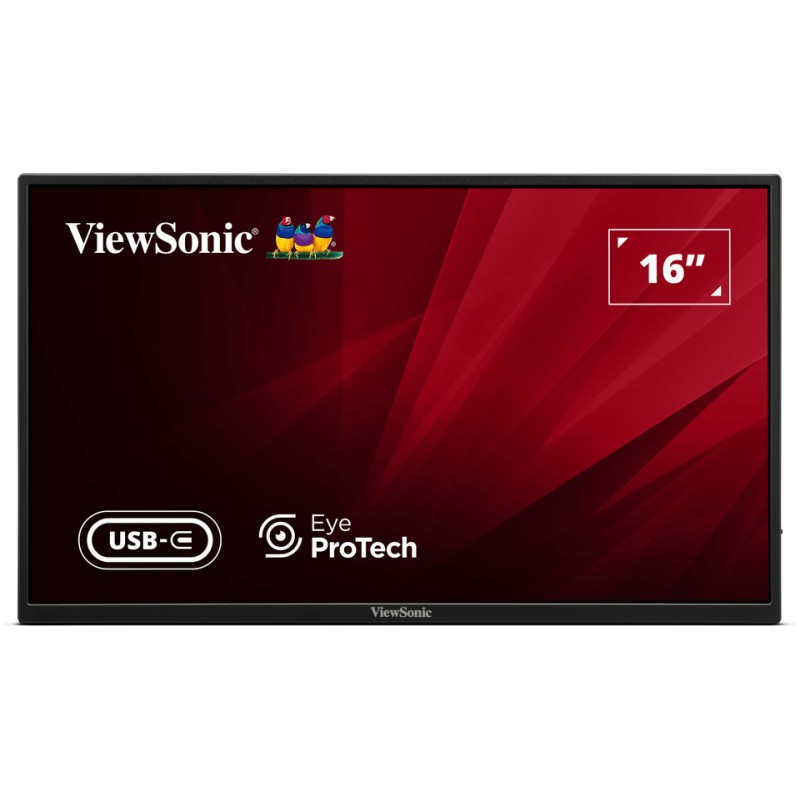 Viewsonic Monitor - VA1650 - Portable 16' Full-HD with USB-C HDMI, PD, Foldable Stand & Protective Sleeve