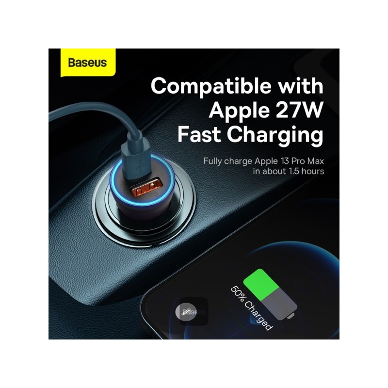Baseus Golden Contactor Max Car Charger - U+C 60W Dark Gray — Buy in Cyprus with Fast Delivery