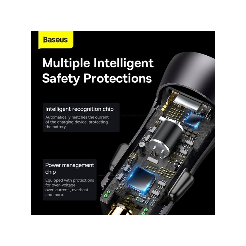 Baseus Golden Contactor Max Car Charger - U+C 60W Dark Gray — Buy in Cyprus with Fast Delivery