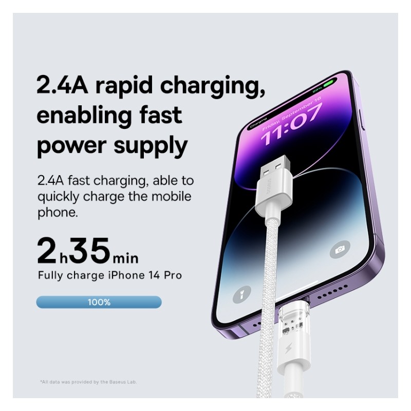 Baseus Cable Lightning to USB-A Gem Series - 2m Moon White — Buy in Cyprus with Fast Delivery