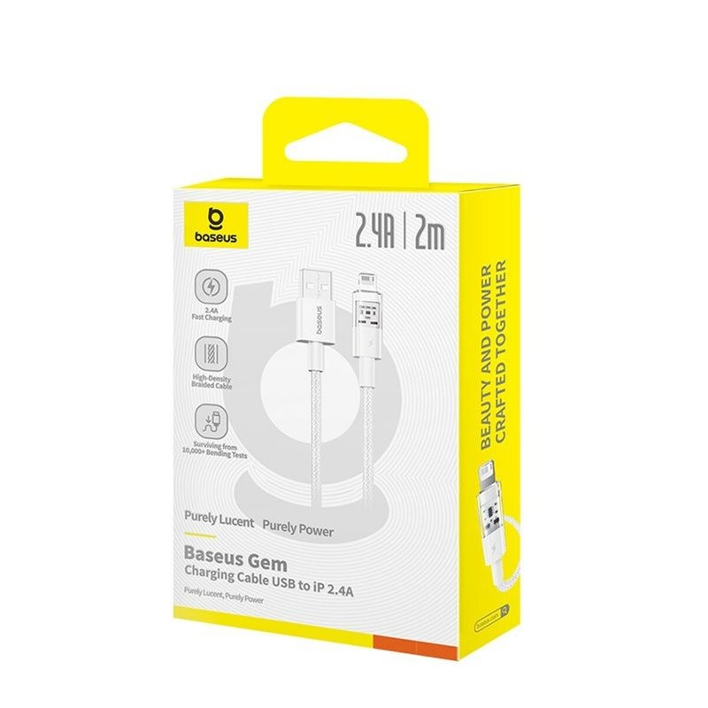Baseus Cable Lightning to USB-A Gem Series - 2m Moon White — Buy in Cyprus with Fast Delivery