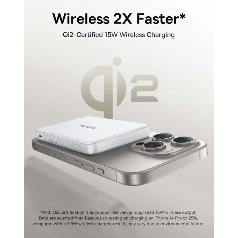 Baseus Powerbank Wireless 22.5W 10000mAh 15W Qi2 Airpow White — Buy in Cyprus with Fast Delivery