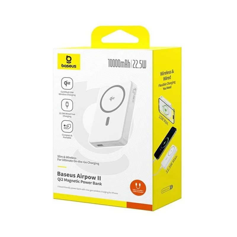 Baseus Powerbank Wireless 22.5W 10000mAh 15W Qi2 Airpow White — Buy in Cyprus with Fast Delivery