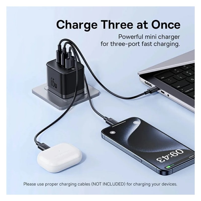 Baseus Charger Wall - 65W 2C+U PALM Series UK Black — Buy in Cyprus with Fast Delivery