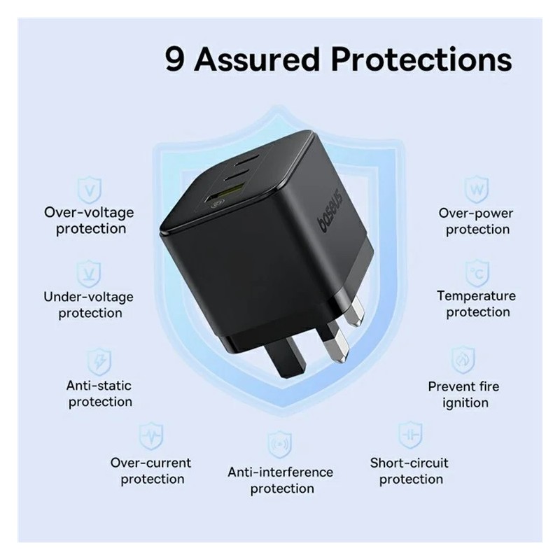 Baseus Charger Wall - 65W 2C+U PALM Series UK Black — Buy in Cyprus with Fast Delivery