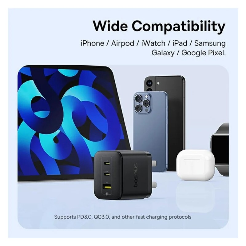 Baseus Charger Wall - 65W 2C+U PALM Series UK Black — Buy in Cyprus with Fast Delivery