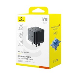 Baseus Charger Wall - 65W 2C+U PALM Series UK Black — Buy in Cyprus with Fast Delivery