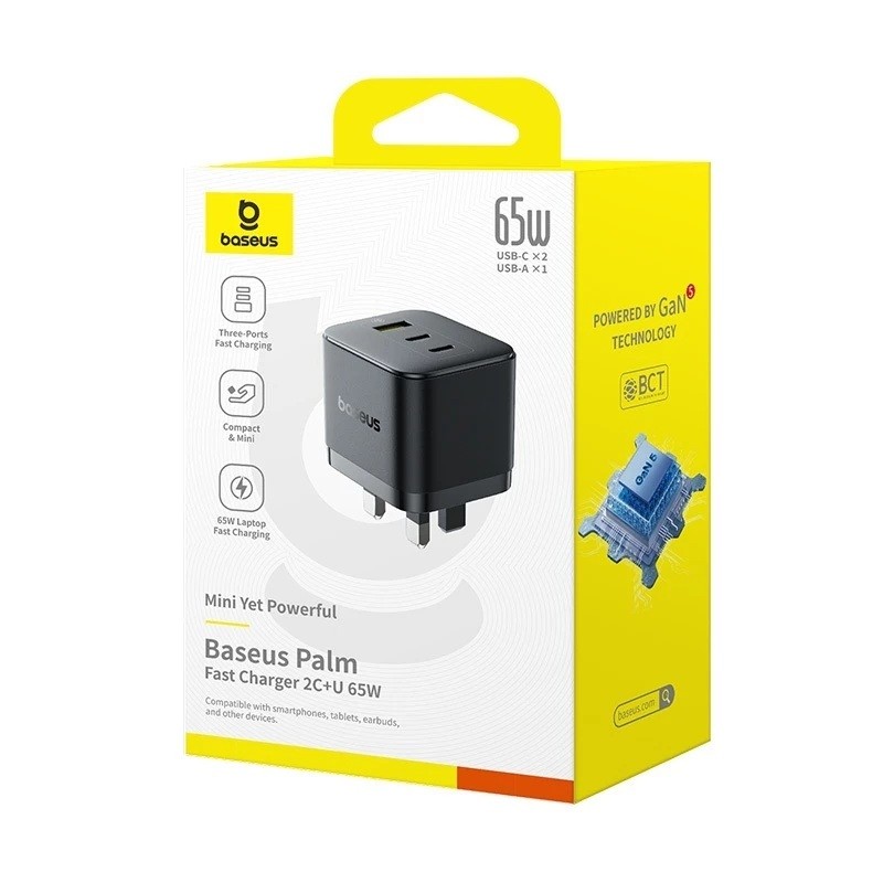 Baseus Charger Wall - 65W 2C+U PALM Series UK Black — Buy in Cyprus with Fast Delivery
