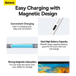 Baseus IT Stylus - Active Passive USB-C with LED Indicators White — Buy in Cyprus with Fast Delivery
