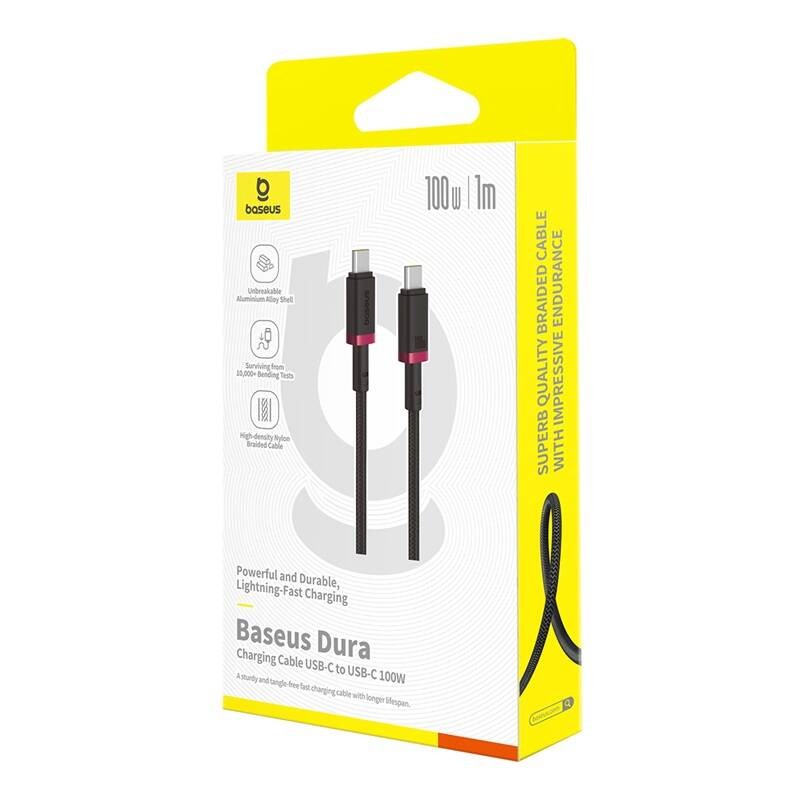 Baseus Cable - USB-C to USB-C, Dura Braided, 2.0m, 100W, Black+Red — Buy in Cyprus with Fast Delivery