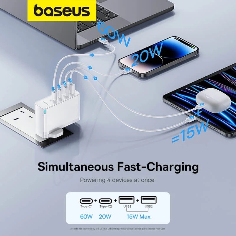 Baseus Charger Wall - 100W 2xUSB-C 2xUSB-A UK+100W USB-C Cable Black — Buy in Cyprus with Fast Delivery