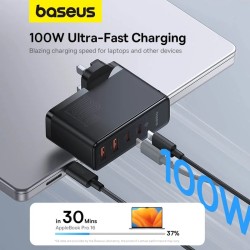 Baseus Charger Wall - 100W 2xUSB-C 2xUSB-A UK+100W USB-C Cable Black — Buy in Cyprus with Fast Delivery