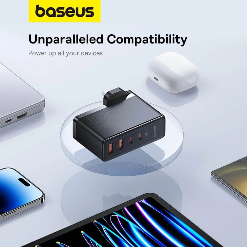 Baseus Charger Wall - 100W 2xUSB-C 2xUSB-A UK+100W USB-C Cable Black — Buy in Cyprus with Fast Delivery