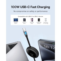 Baseus Cable USB-C to USB-C Free2Draw Retractable Cable 100W 1m Black - USB-C to USB-C, Free2Draw Retractable, 100W, 1m, Black