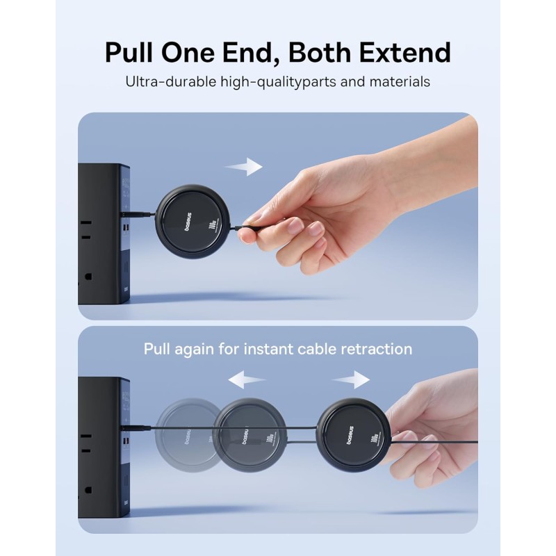 Baseus Cable USB-C to USB-C Free2Draw Retractable Cable 100W 1m Black - USB-C to USB-C, Free2Draw Retractable, 100W, 1m, Black