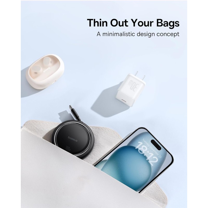 Baseus Cable USB-C to USB-C Free2Draw Retractable Cable 100W 1m Black - USB-C to USB-C, Free2Draw Retractable, 100W, 1m, Black