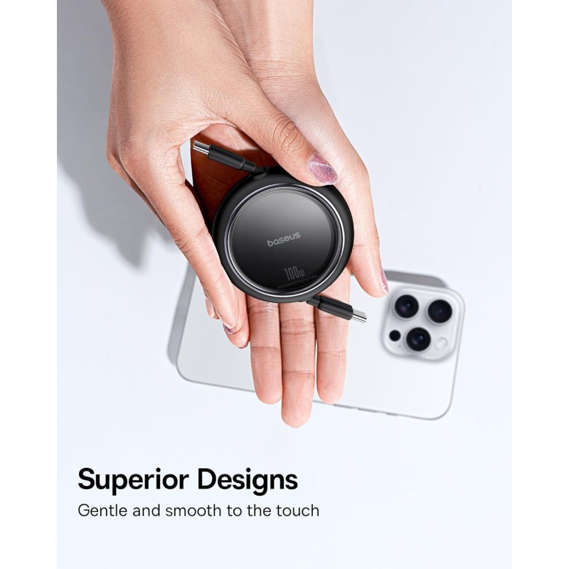 Baseus Cable USB-C to USB-C Free2Draw Retractable Cable 100W 1m Black - USB-C to USB-C, Free2Draw Retractable, 100W, 1m, Black