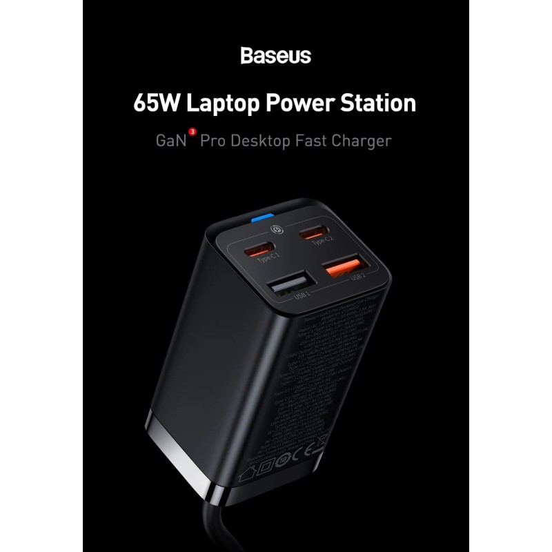 Baseus Charger Desktop - 65W 2C+2U EU+100W USB-C Cable Black — Buy in Cyprus with Fast Delivery