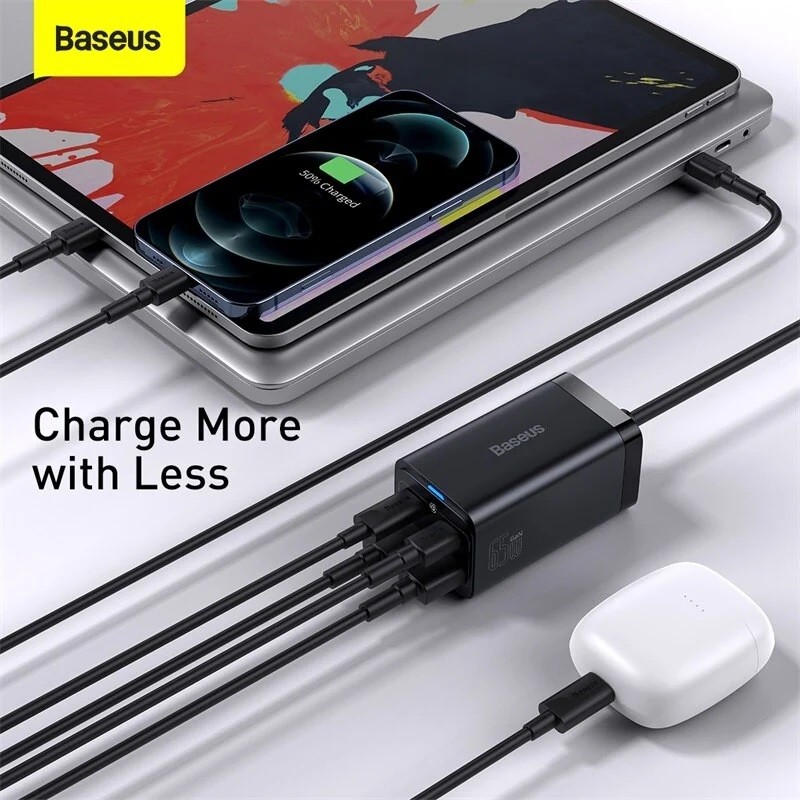 Baseus Charger Desktop - 65W 2C+2U EU+100W USB-C Cable Black — Buy in Cyprus with Fast Delivery