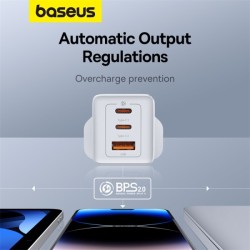 Baseus Charger Wall 65W USB-Cx2 USB-A UK+100W USB-C Cable White - 65W, USB-Cx2, USB-A, UK plug, White