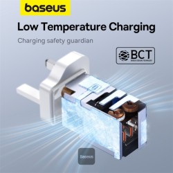 Baseus Charger Wall 65W USB-Cx2 USB-A UK+100W USB-C Cable White - 65W, USB-Cx2, USB-A, UK plug, White