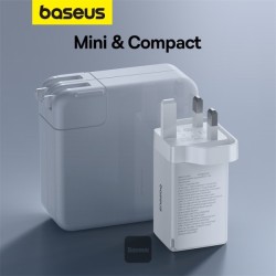 Baseus Charger Wall 65W USB-Cx2 USB-A UK+100W USB-C Cable White - 65W, USB-Cx2, USB-A, UK plug, White