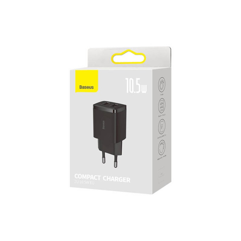 Baseus Charger Wall - 10.5W, 2xUSB-A, EU, Black — Buy in Cyprus with Fast Delivery