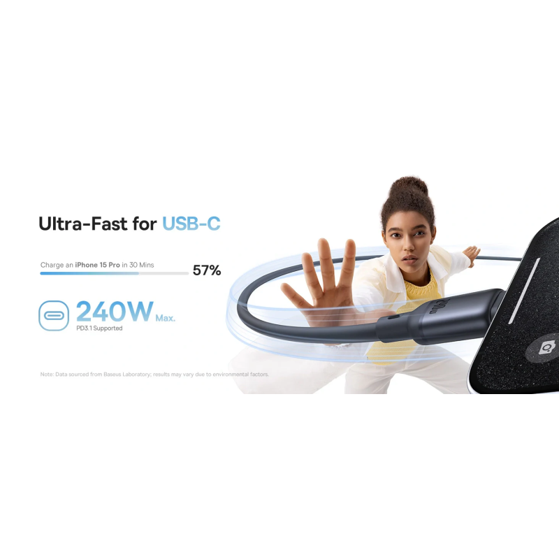 Baseus Cable USB-C to USB-C PicoGo Magnetic Silicone - 240W - 1.0m - Black — Buy in Cyprus with Fast Delivery