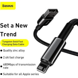 Baseus Cable - Lightning to USB-A - Tungsten Gold - 1.0m - Black — Buy in Cyprus with Fast Delivery