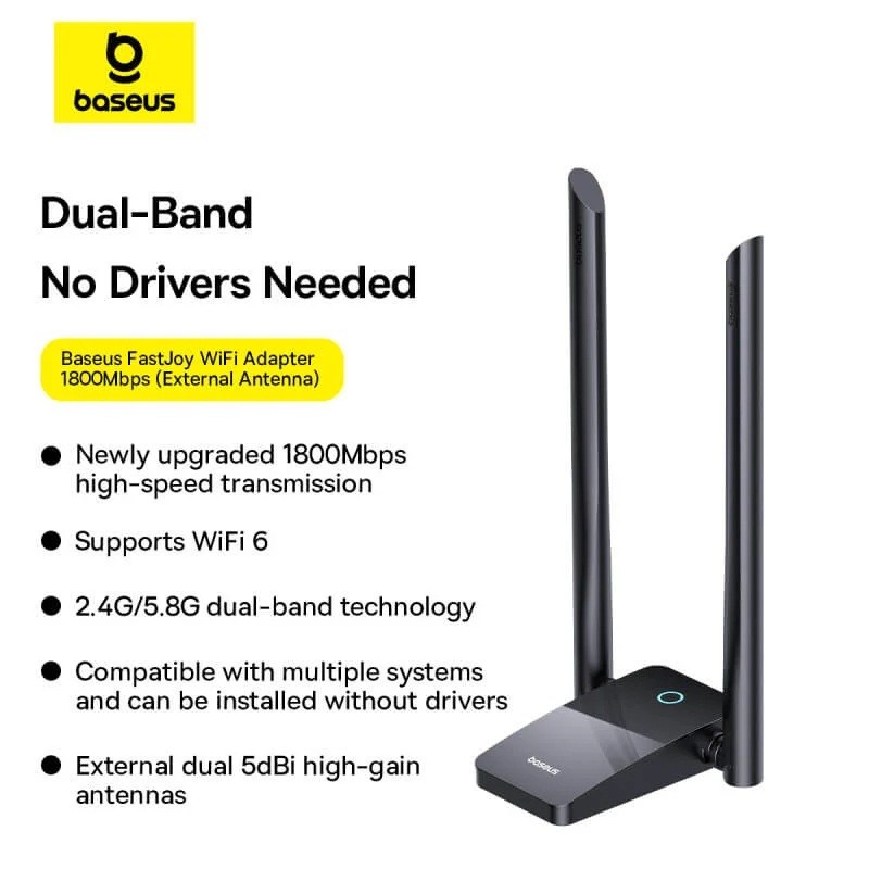 Baseus IT WiFi Adapter - 1800Mbps External Antenna FastJoy — Buy in Cyprus with Fast Delivery