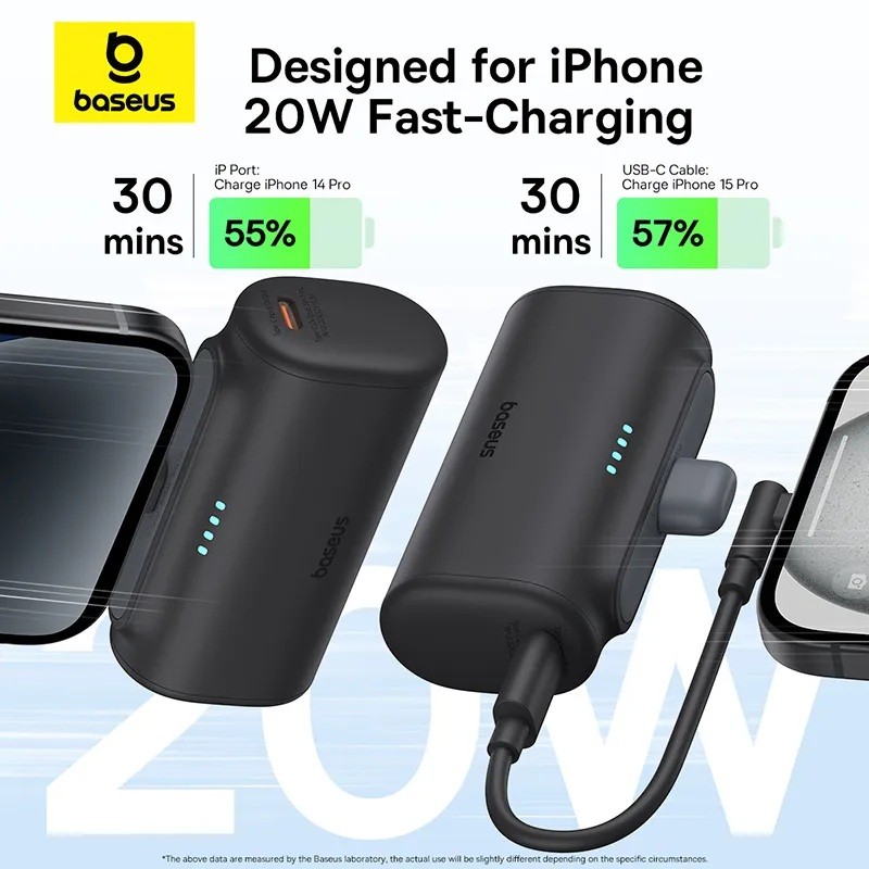 Baseus Powerbank - 20W 5000mAh Plug-In Lightning 20W Black — Buy in Cyprus with Fast Delivery
