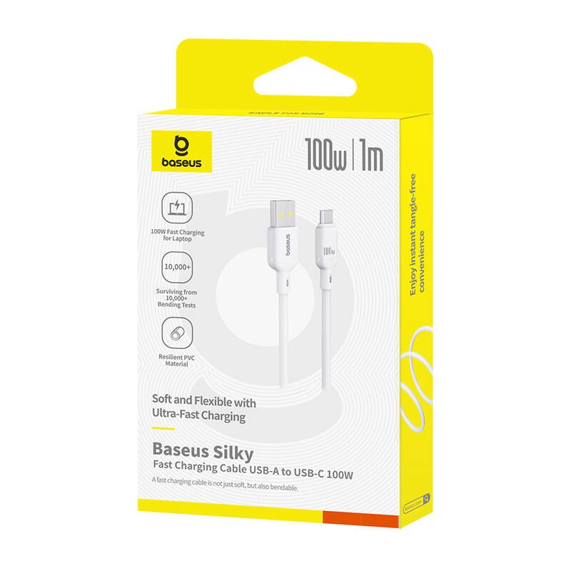 Baseus Cable USB-C to USB-A Silky Series - 1.0m 100W White — Buy in Cyprus with Fast Delivery