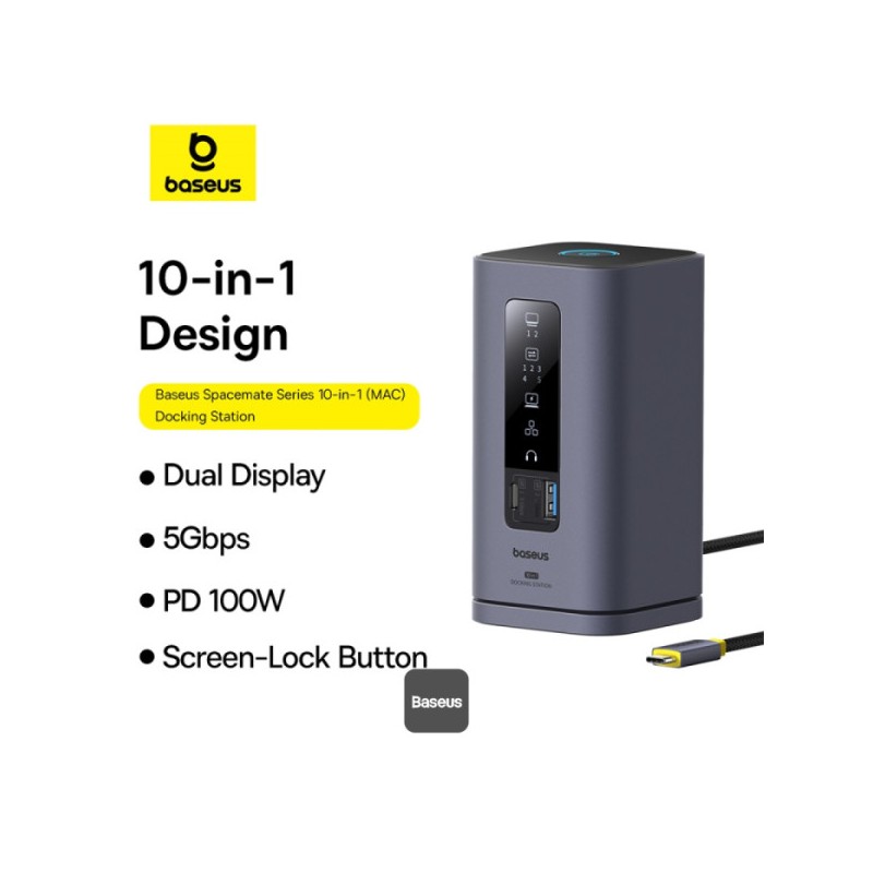 Baseus Spacemate Series 10-in-1 Docking Station Dual Display for MAC - 10-in-1, Dual Display, MAC