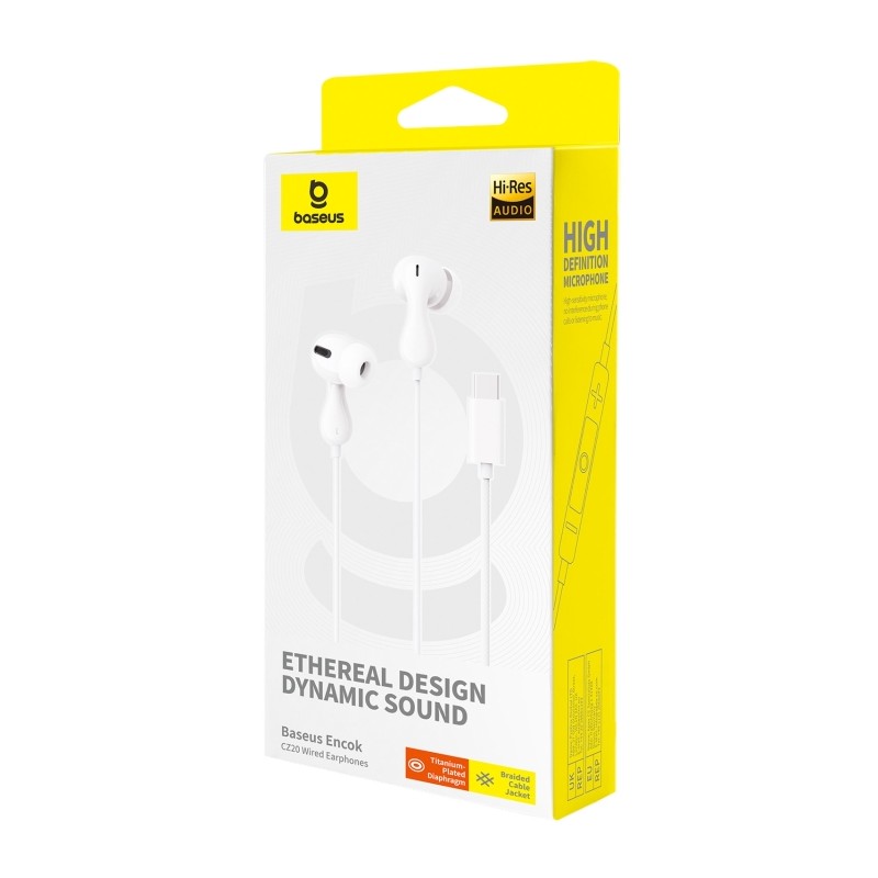 Baseus Headphones In Ear Wired Type C HiRes - CZ20 - White — Buy in Cyprus with Fast Delivery