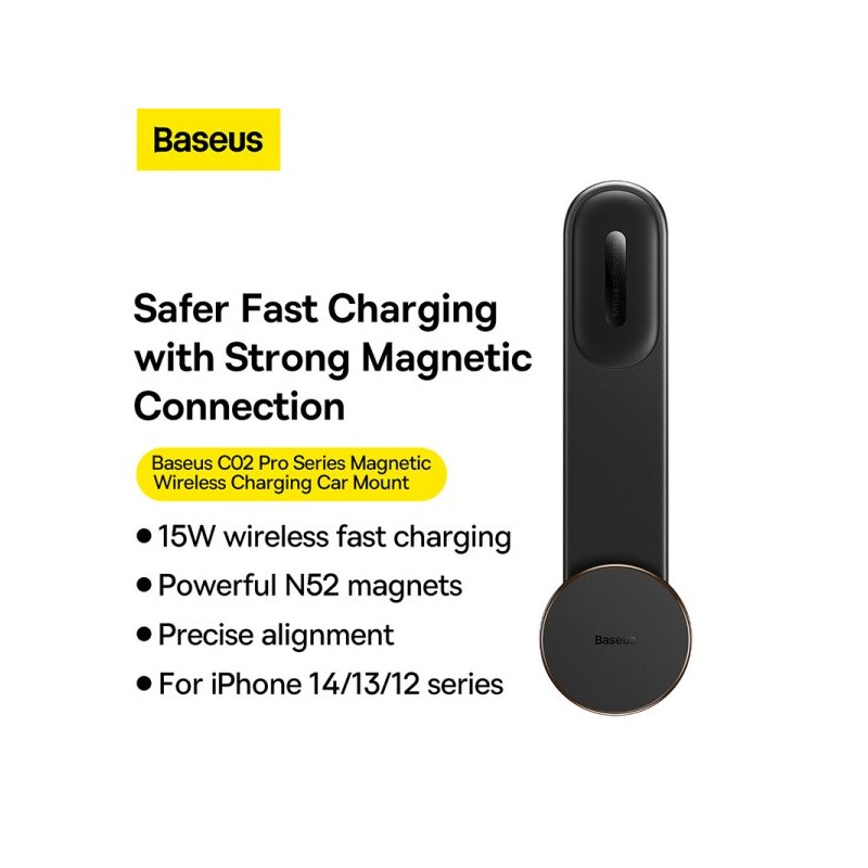 Baseus Wireless Dashboard Magnetic Car Charger - C02 Pro - Black — Buy in Cyprus with Fast Delivery