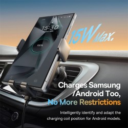 Baseus Car Charger - Wireless AirVent Wisdom Pro Auto Coil Alignment 15W Black — Buy in Cyprus with Fast Delivery