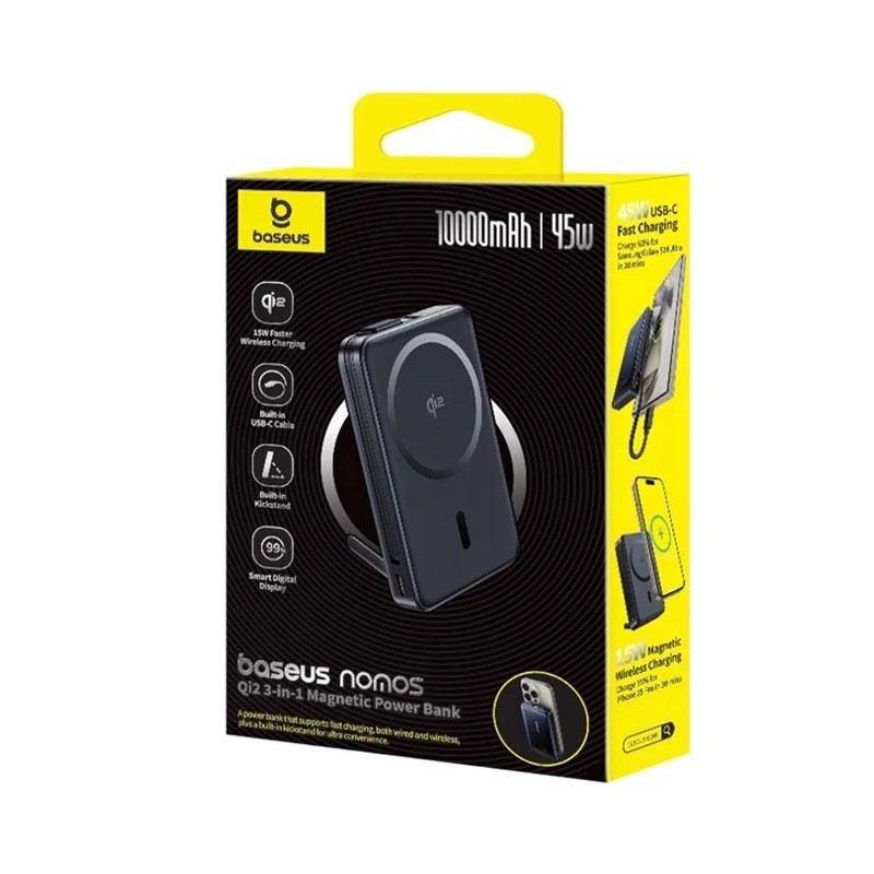 Baseus Powerbank - Wireless 45W 10000mAh NOMOS Qi2-Stand Black — Buy in Cyprus with Fast Delivery
