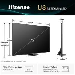 Hisense 75'' 4K Smart QLED MINI LED 144hz TV - 75U8Q - 75'' 4K Smart QLED MINI LED 144hz TV — Buy in Cyprus with Fast Delivery