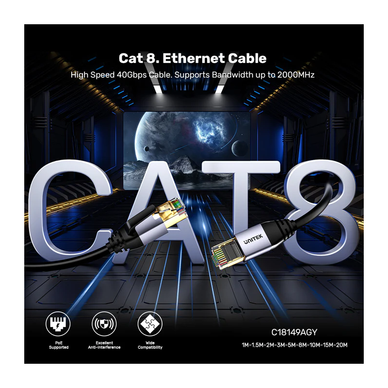 Unitek Network Patch Cable CAT8 - C18149A-3M - Black 3.0m — Buy in Cyprus with Fast Delivery