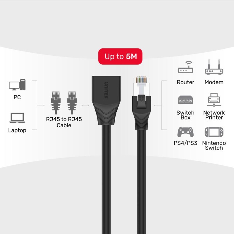 Unitek CAT6 M-F Extension Cable - C1896BK-5M - CAT6 M-F Extension Cable 5.0m — Buy in Cyprus with Fast Delivery