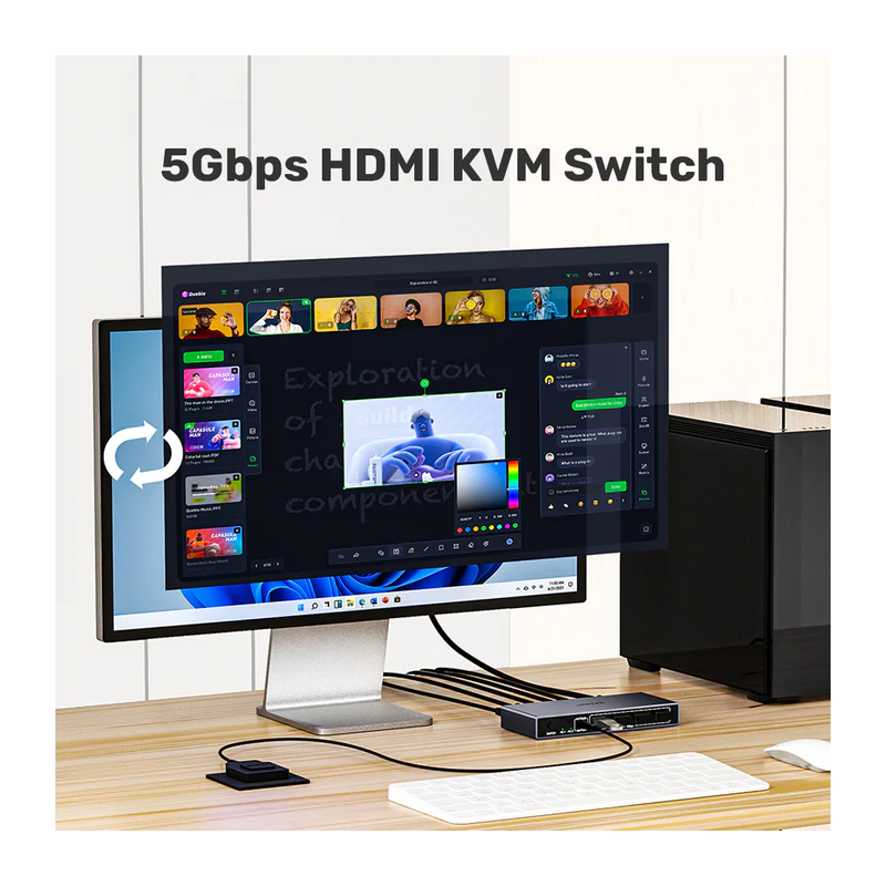 Unitek KVM DisplayPort Switch 2-1 8K60Hz with 4-Port USB 3.0 - V1310A - KVM DisplayPort Switch 2-1 8K60Hz with 4-Port USB 3.0